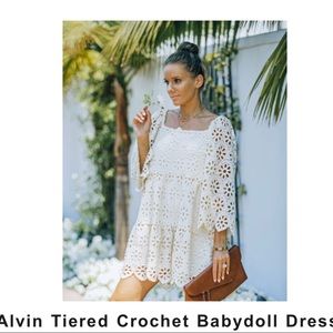 Vici ivory crochet square neck mini dress. Brand new, never worn.